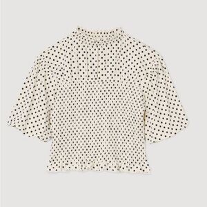 Sandro Polka Dot Smocked Blouse Size 2/Medium